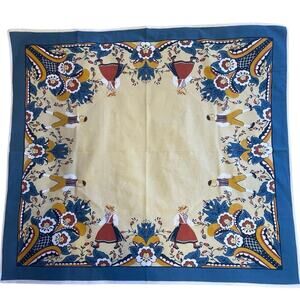 Dutch Boy & Girl Floral Print Blue & Ivory Square Card Table Cloth or Tapestry